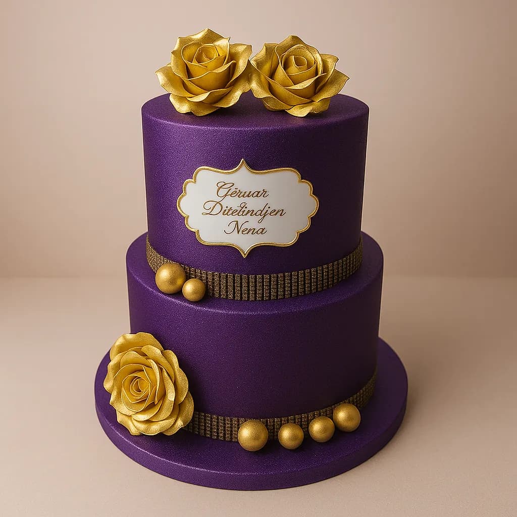 Purple Golden Roses Cake